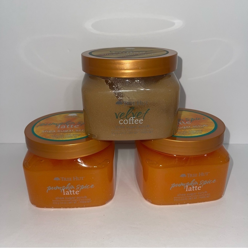 Tree Hut Sugar Scrubs 2 Pumpkin Spice Latte And 1 Velvet Coffee NEW 18oz EACH